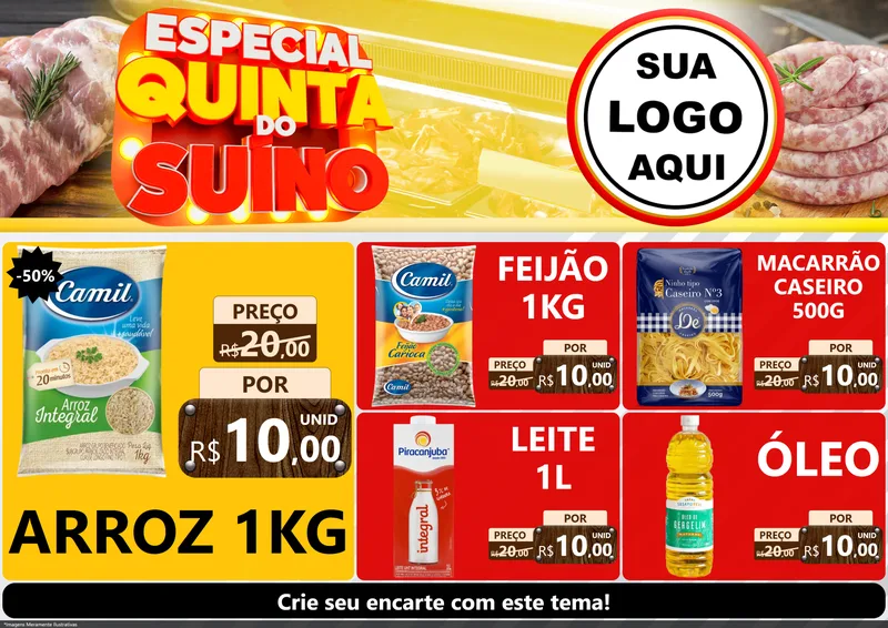 Modelo de Encarte para Encarte A4 Horizontal com o tema Especial Quinta do Suíno para Supermercado