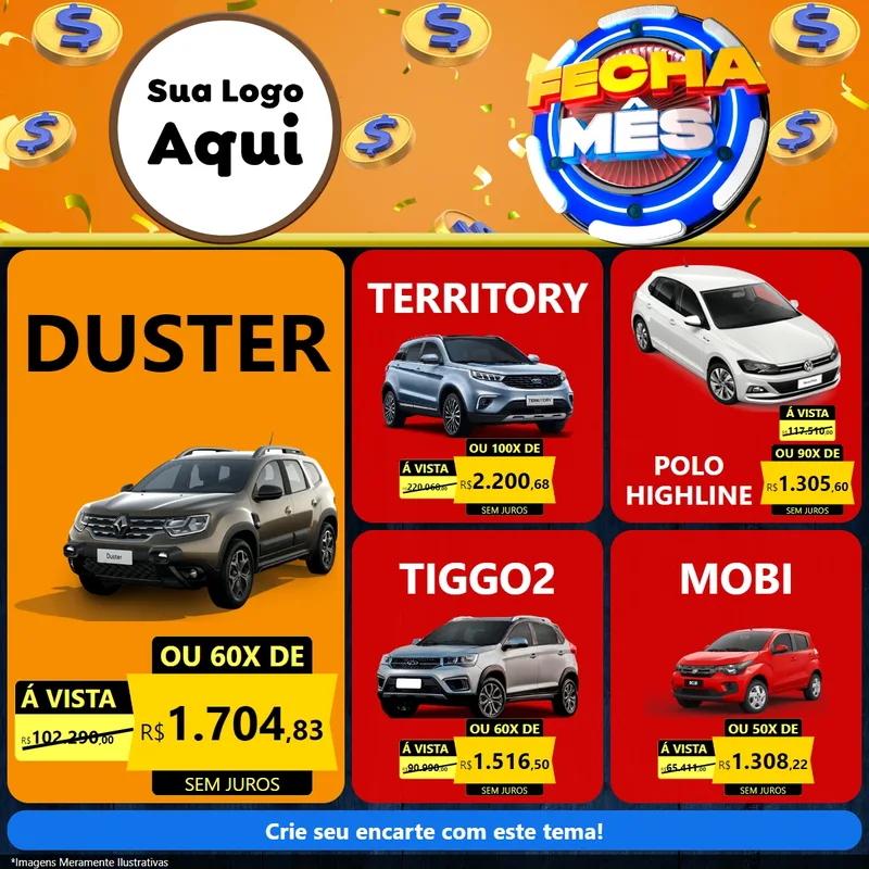 Modelo de Rede Social para Feed Facebook com o tema Fecha Mês para Concessionaria de Carros