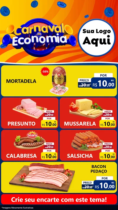 Modelo de TV para TV Vertical com o tema Carnaval da Economia para Frios e Laticínios