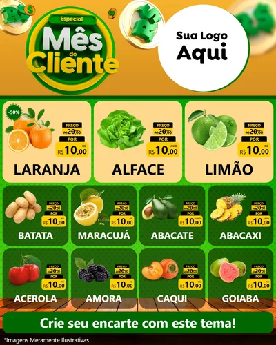 Modelo de Rede Social para Feed Instagram com o tema Especial Mês do Cliente para Hortifrúti