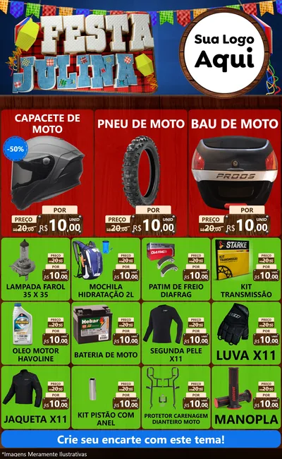 Modelo de Encarte para Encarte Grande com o tema Festa Julina para Moto peças