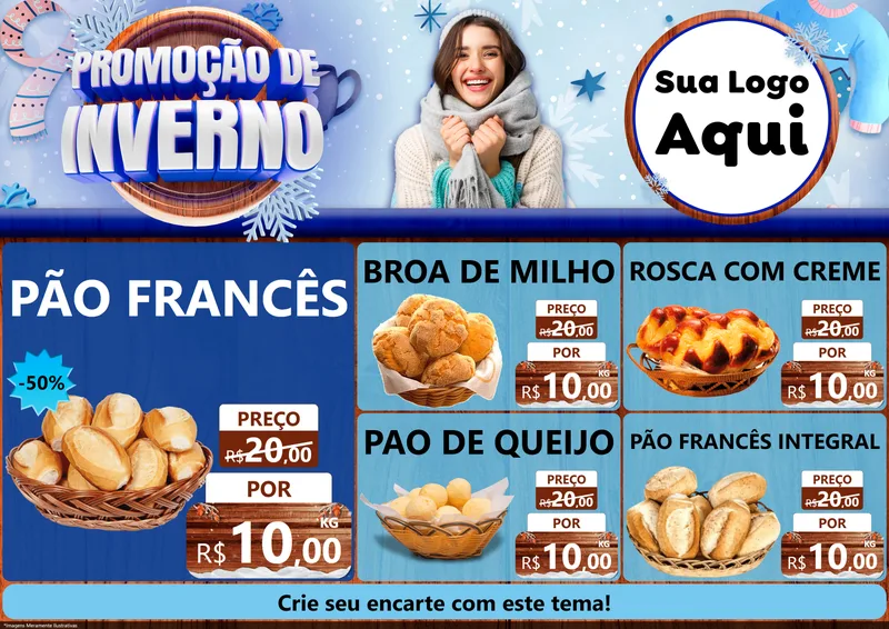 Modelo de Encarte para Encarte A4 Horizontal com o tema Promoção de Inverno para Padaria