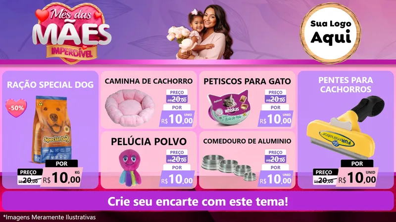 Modelo de TV para TV Horizontal com o tema Mês das Mães Imperdível para Pet Shop