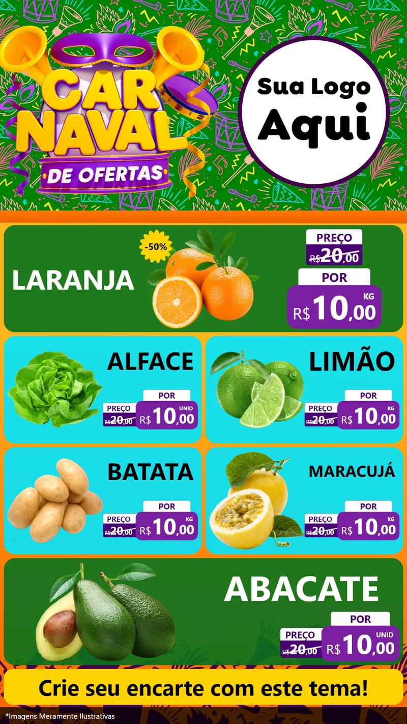 Modelo de TV para TV Vertical com o tema Carnaval de Ofertas para Hortifrúti
