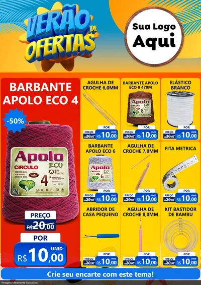 Modelo de Encarte para Encarte A4 Vertical com o tema Verão de Ofertas para Armarinho e Aviamentos
