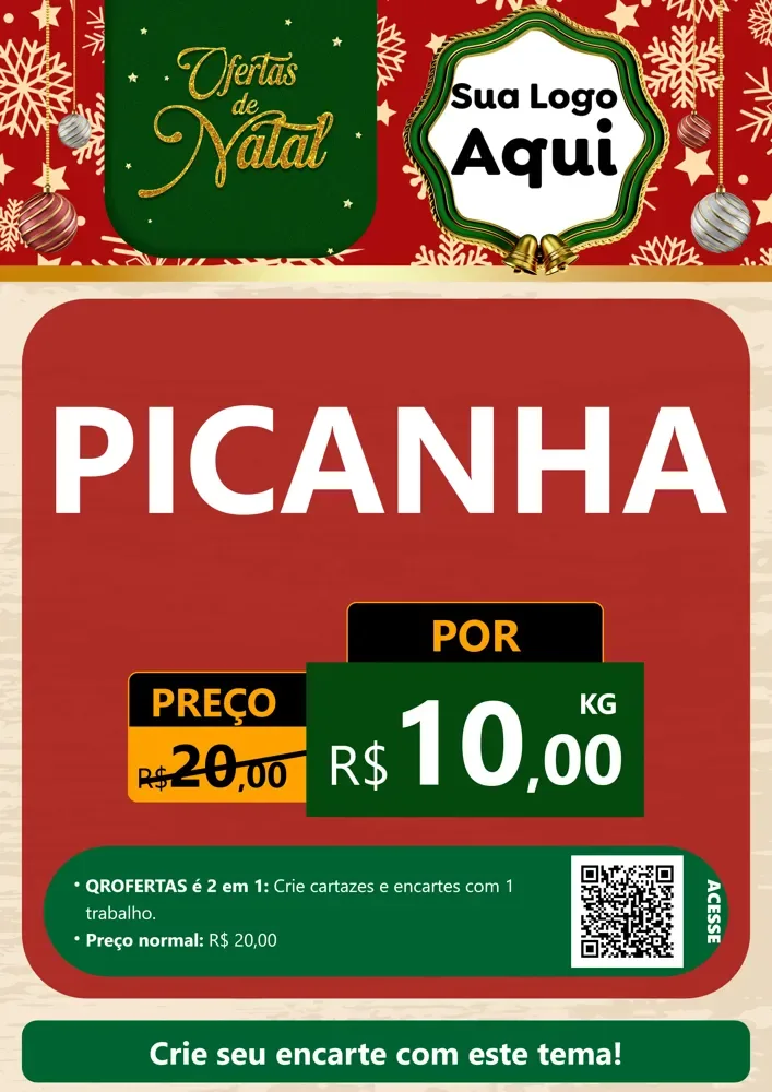 Modelo de Cartaz para Cartaz A4 Vertical com o tema Natal de Ofertas para Açougue