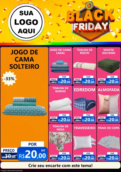 Modelo de Encarte para Encarte A4 Vertical com o tema Black Friday para Cama, Mesa e Banho