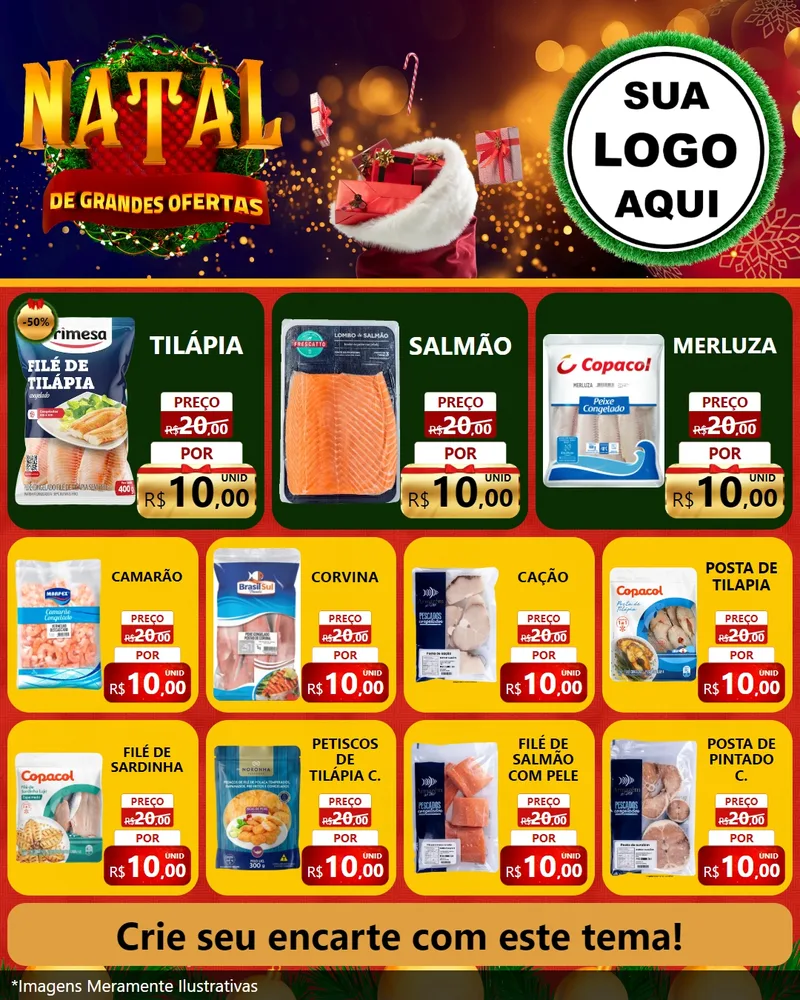 Modelo de Rede Social para Feed Instagram com o tema Natal de Grandes Ofertas para Peixaria