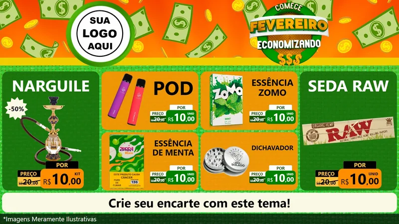 Modelo de TV para TV Horizontal com o tema Comece Fevereiro Economizando para Tabacaria
