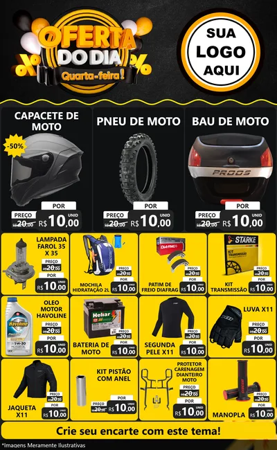 Modelo de Encarte para Encarte Grande com o tema Oferta do Dia - Quarta Feira! para Moto peças