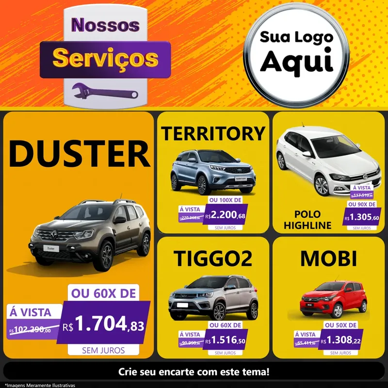 Modelo de Rede Social para Feed Facebook com o tema Nossos Serviços para Concessionaria de Carros