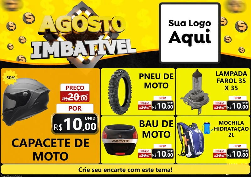 Modelo de Encarte para Encarte A4 Horizontal com o tema Agosto Imbatível para Moto peças
