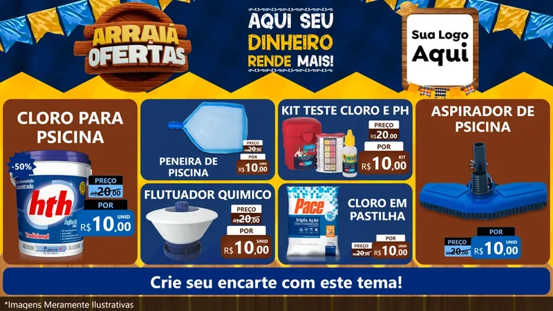 Modelo de TV para TV Horizontal com o tema Arraiá de Ofertas - Junina para Produtos para Piscina