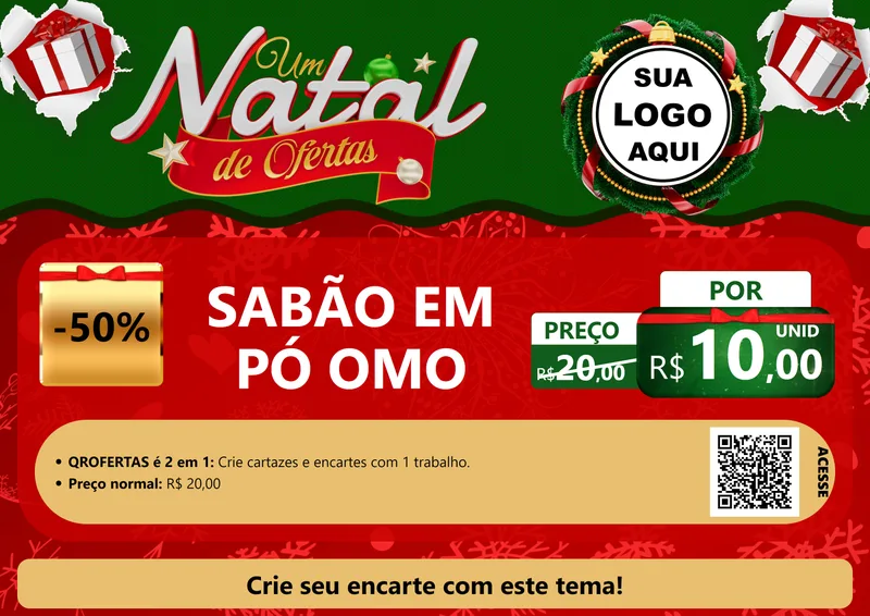 Modelo de Cartaz para Cartaz A4 Horizontal com o tema Um Natal de Ofertas para Produtos de Limpeza