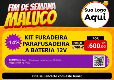 Modelo de Cartaz para Cartaz A4 Horizontal com o tema Final de Semana Maluco para Maquinas e Ferramentas