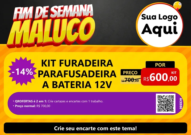 Modelo de Cartaz para Cartaz A4 Horizontal com o tema Final de Semana Maluco para Maquinas e Ferramentas
