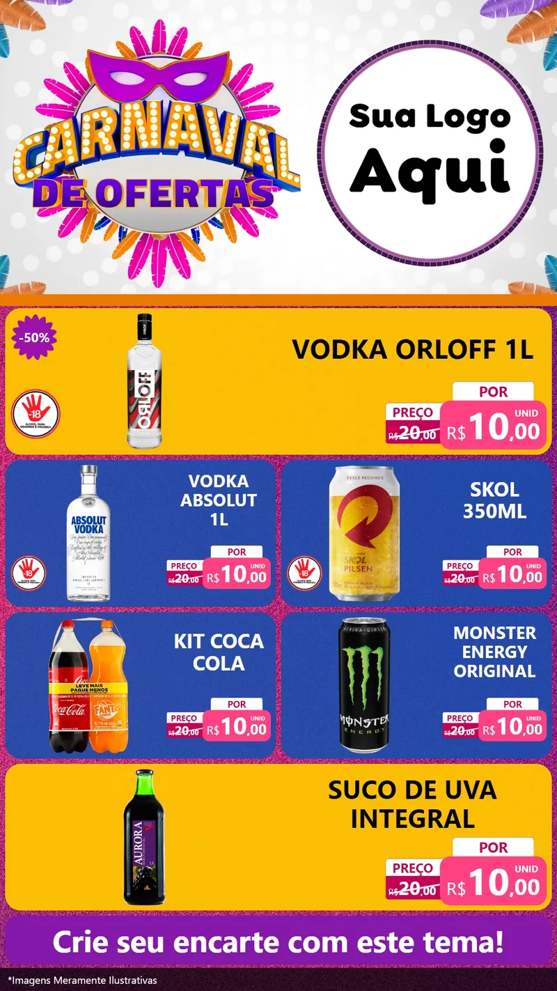 Modelo de TV para TV Vertical com o tema Carnaval de Ofertas para Distribuidora de bebidas