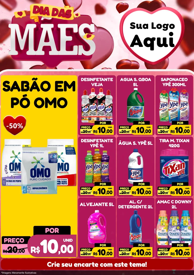 Modelo de Encarte para Encarte A4 Vertical com o tema Dia Das Mães para Produtos de Limpeza