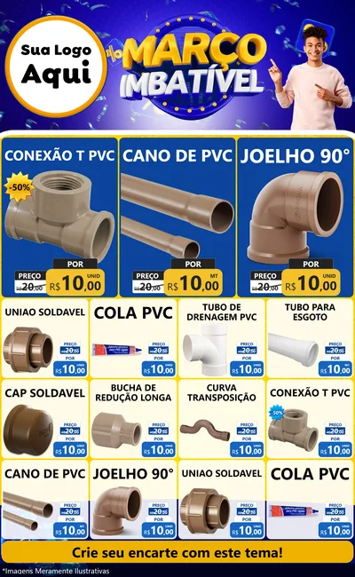Modelo de Encarte para Encarte Grande com o tema Março Imbatível para Tubos e conexões