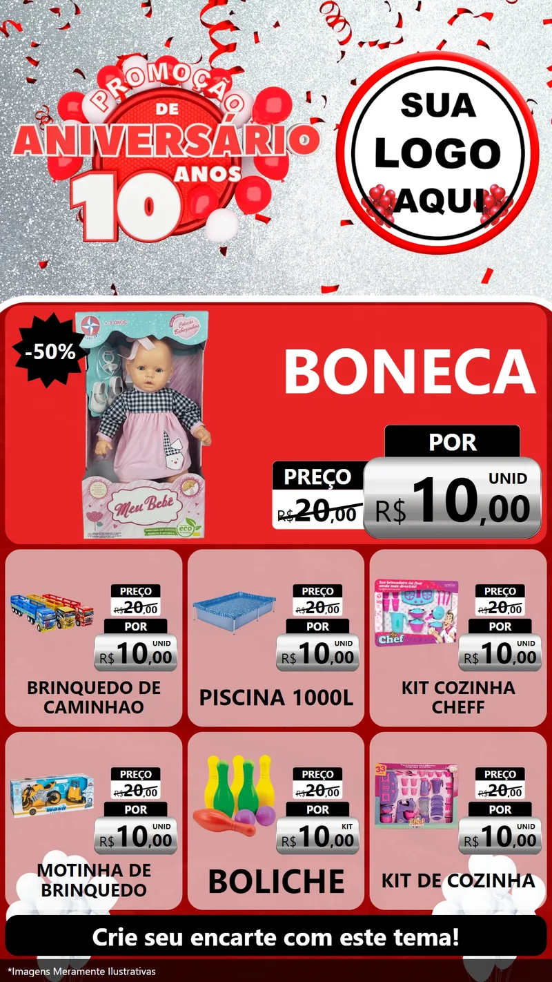 Modelo de Rede Social para Stories com o tema Promoção de Aniversário - 10 Anos para Brinquedos