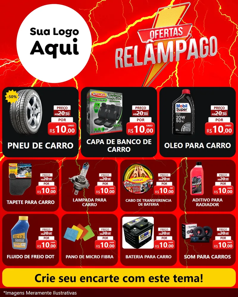 Modelo de Rede Social para Feed Instagram com o tema Ofertas Relâmpago para Auto peças