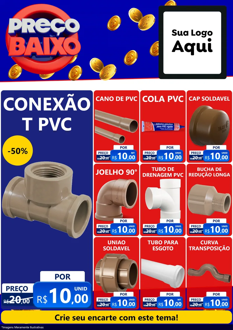 Modelo de Encarte para Encarte A4 Vertical com o tema Preço Baixo para Tubos e conexões