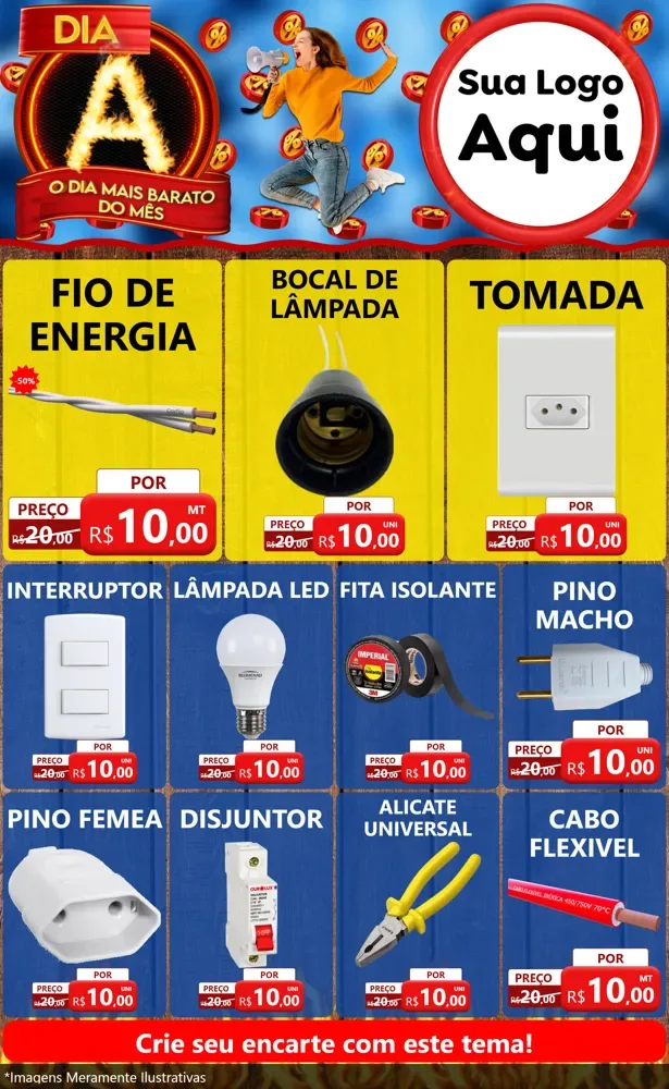 Modelo de Encarte para Encarte Grande com o tema Dia A - O Dia Mais Barato Do Mês para Materiais Elétricos