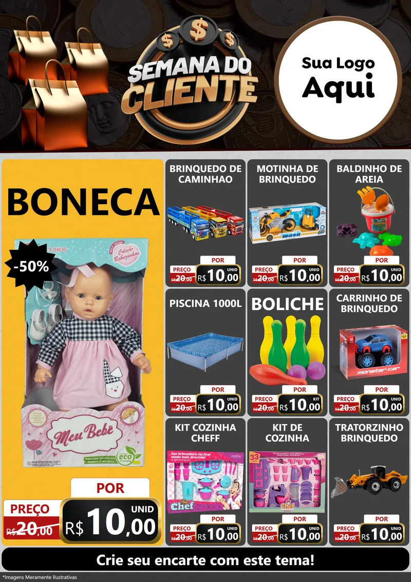Modelo de Encarte para Encarte A4 Vertical com o tema Semana do Cliente para Brinquedos