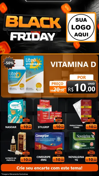 Modelo de Rede Social para Stories com o tema Black Friday para Farmácia