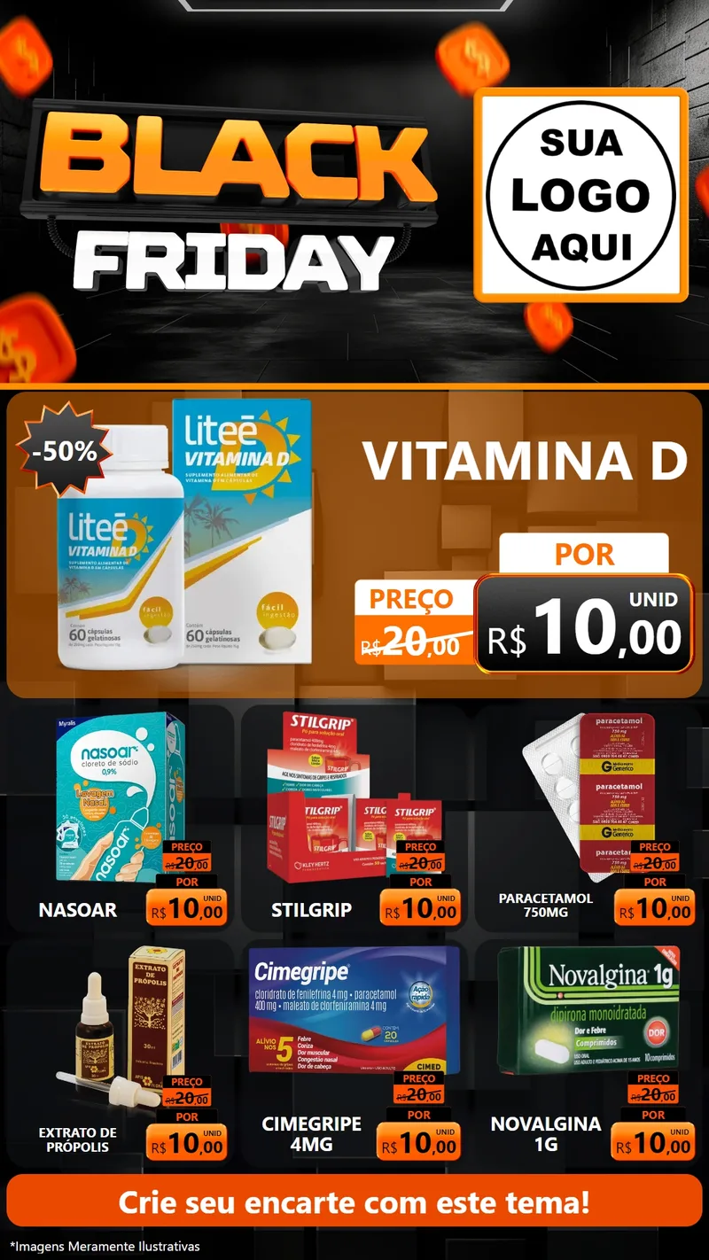 Modelo de Rede Social para Stories com o tema Black Friday para Farmácia