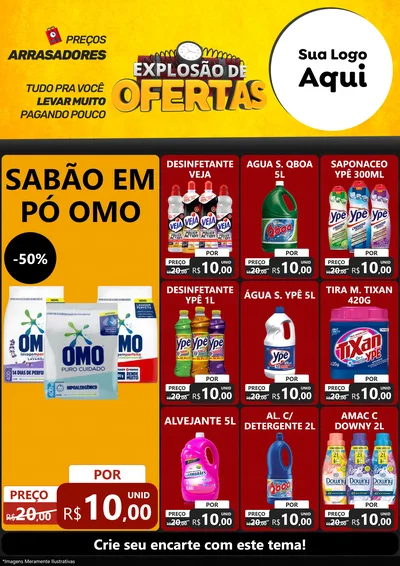 Modelo de Encarte para Encarte A4 Vertical com o tema Explosão de Ofertas para Produtos de Limpeza