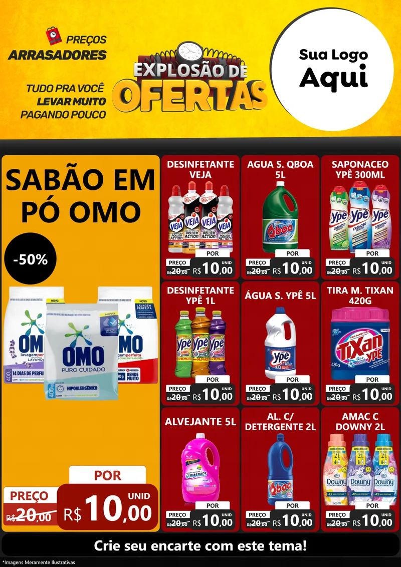 Modelo de Encarte para Encarte A4 Vertical com o tema Explosão de Ofertas para Produtos de Limpeza