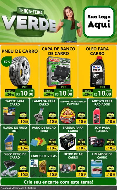 Modelo de Encarte para Encarte Grande com o tema Terça - Feira Verde para Auto peças