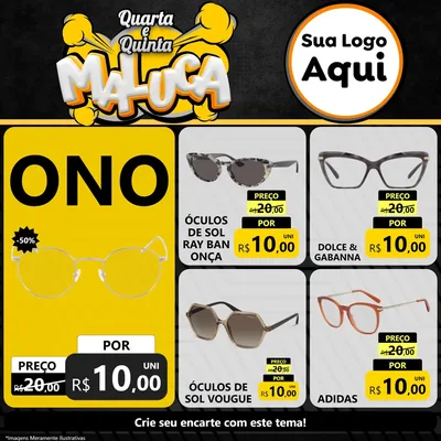 Modelo de Rede Social para Feed Facebook com o tema Quarta e Quinta Maluca para Óticas