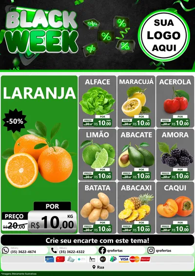 Modelo de Encarte para Encarte A4 Vertical com o tema Black Week para Hortifrúti