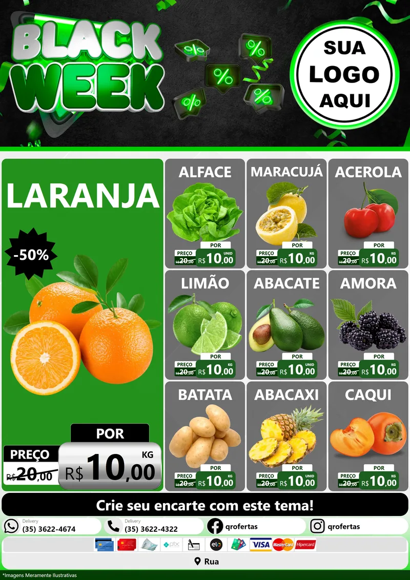 Modelo de Encarte para Encarte A4 Vertical com o tema Black Week para Hortifrúti