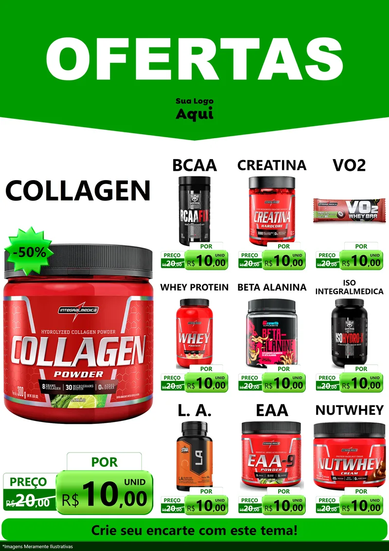 Modelo de Encarte para Encarte A4 Vertical com o tema Ofertas Verde Cartaz para Suplementos alimentares
