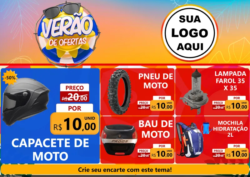 Modelo de Encarte para Encarte A4 Horizontal com o tema Verão de Ofertas para Moto peças