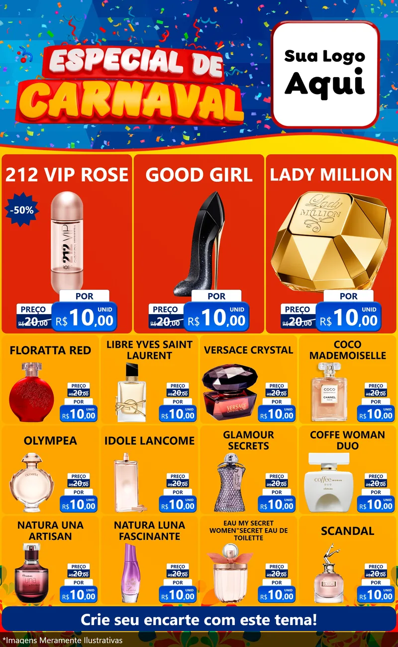 Modelo de Encarte para Encarte Grande com o tema Especial de Carnaval para Perfumes