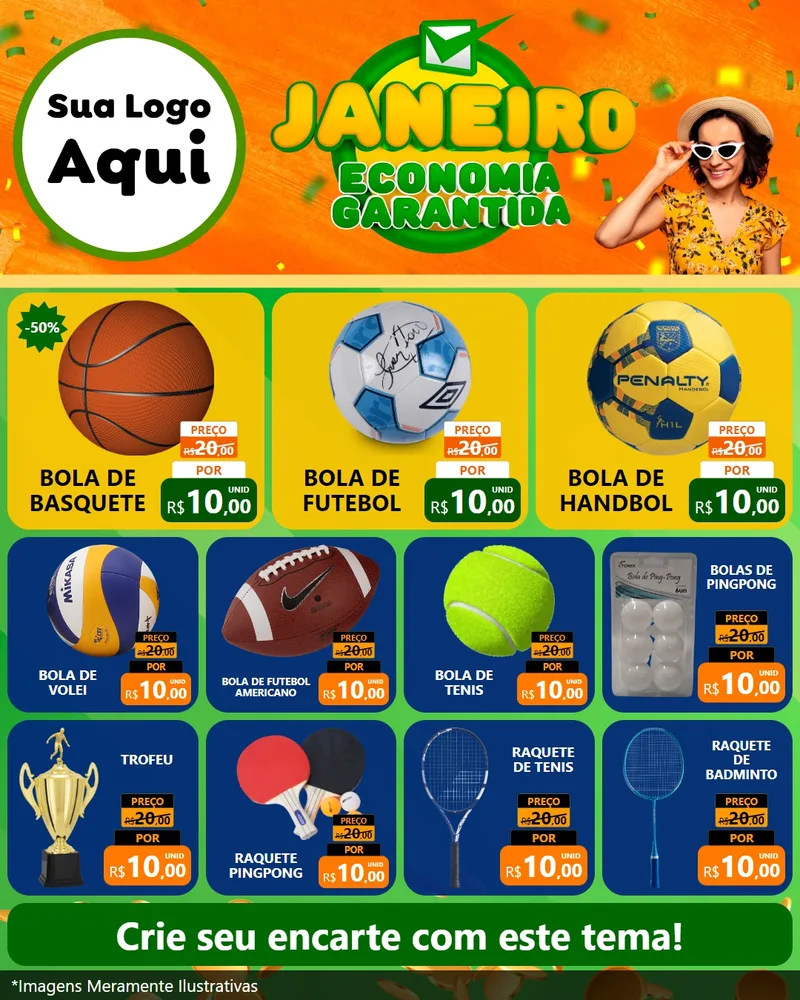 Modelo de Rede Social para Feed Instagram com o tema Janeiro - Economia Garantida para Artigos Esportivos