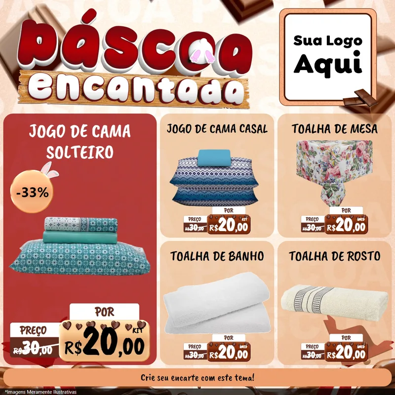 Modelo de Rede Social para Feed Facebook com o tema Páscoa Encantada para Cama, Mesa e Banho