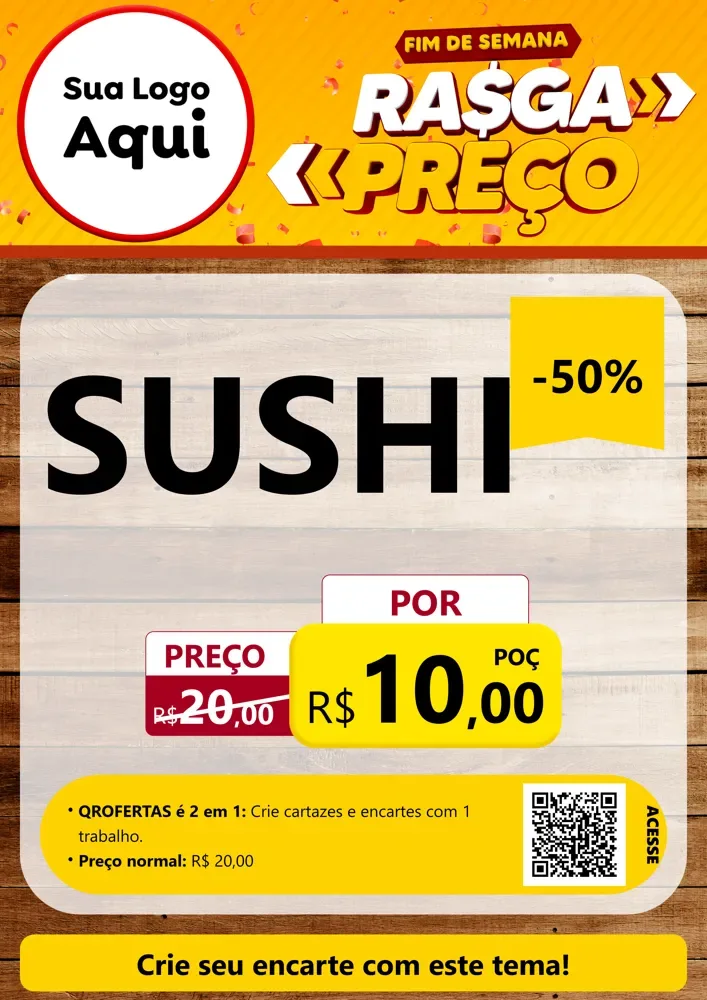 Modelo de Cartaz para Cartaz A4 Vertical com o tema Fim de Semana Rasga Preços para Comida japonesa