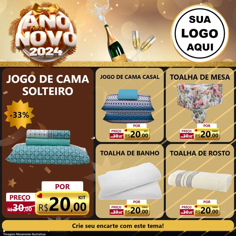 Modelo de Rede Social para Feed Facebook com o tema Feliz Ano Novo 2027 para Cama, Mesa e Banho
