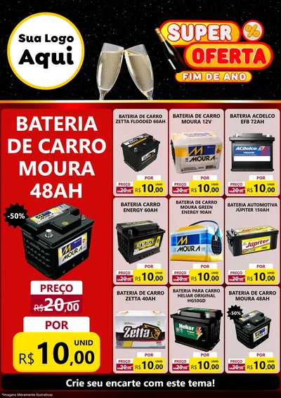 Modelo de Encarte para Encarte A4 Vertical com o tema Super Oferta Fim de Ano para Baterias Elétricas