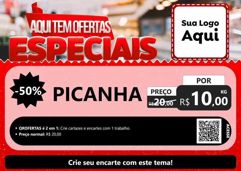 Modelo de Cartaz para Cartaz A4 Horizontal com o tema Aqui Tem Ofertas Especiais para Açougue