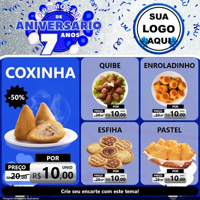 Modelo de Rede Social para Feed Facebook com o tema Promoção de Aniversário - 7 Anos para Salgadaria