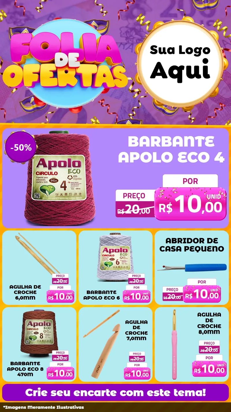 Modelo de Rede Social para Stories com o tema Folia de Ofertas para Armarinho e Aviamentos