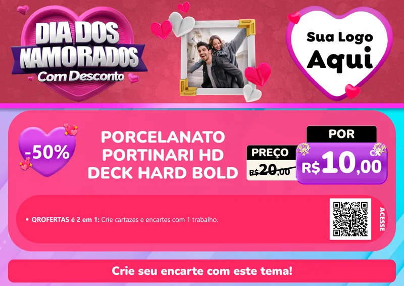 Modelo de Cartaz para Cartaz A4 Horizontal com o tema Dia Dos Namorados Com Desconto para Pisos e revestimentos