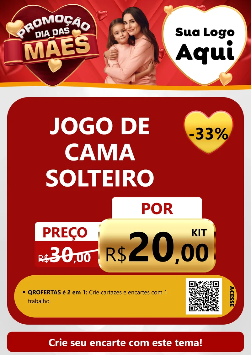 Modelo de Cartaz para Cartaz A4 Vertical com o tema Promoção Dia das Mães para Cama, Mesa e Banho