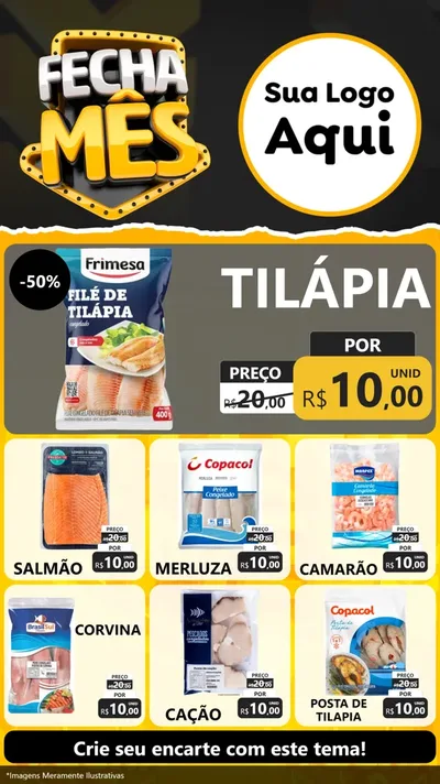Modelo de Rede Social para Stories com o tema Fecha Mês para Peixaria